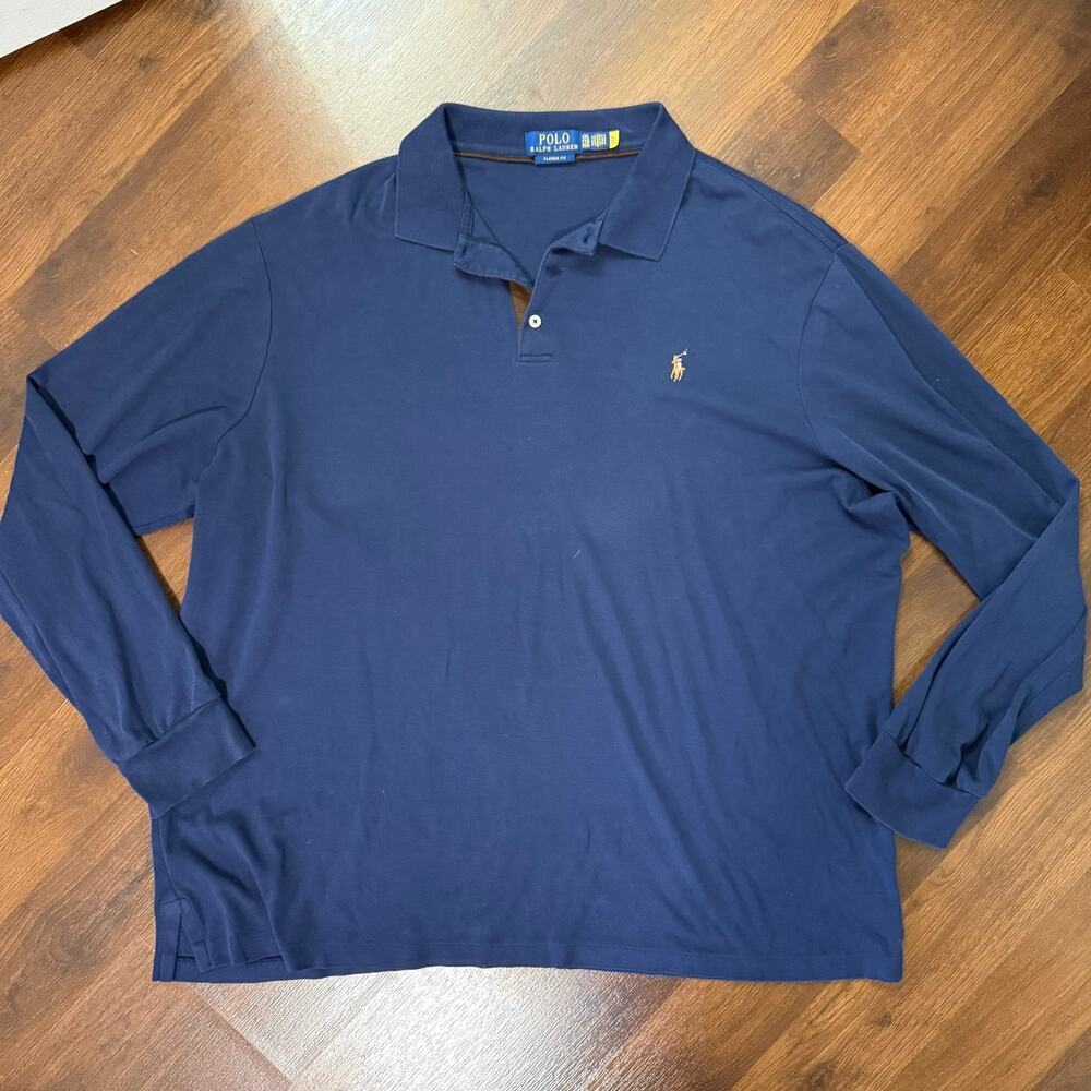 Polo Ralph Lauren Long Sleeve Classic Fit Polo Navy Cotton Casual Preppy Sz XXL